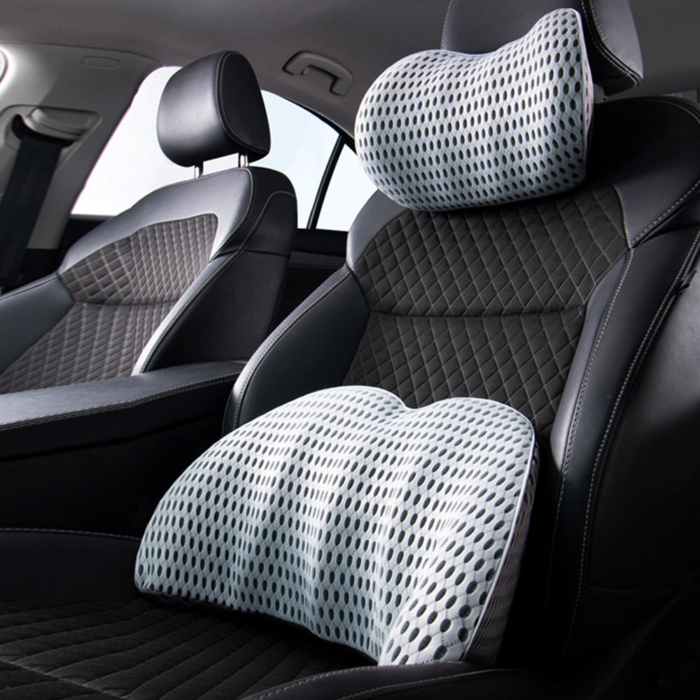 Set of Car Seat Memory Foam Lumbar Back Support and Neck Pillow