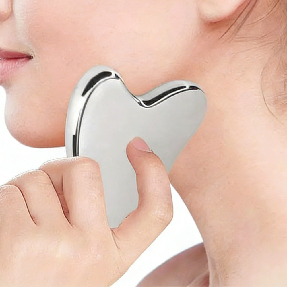 Stainless Steel Gua Sha Tool and  Face Brush Set -Pink