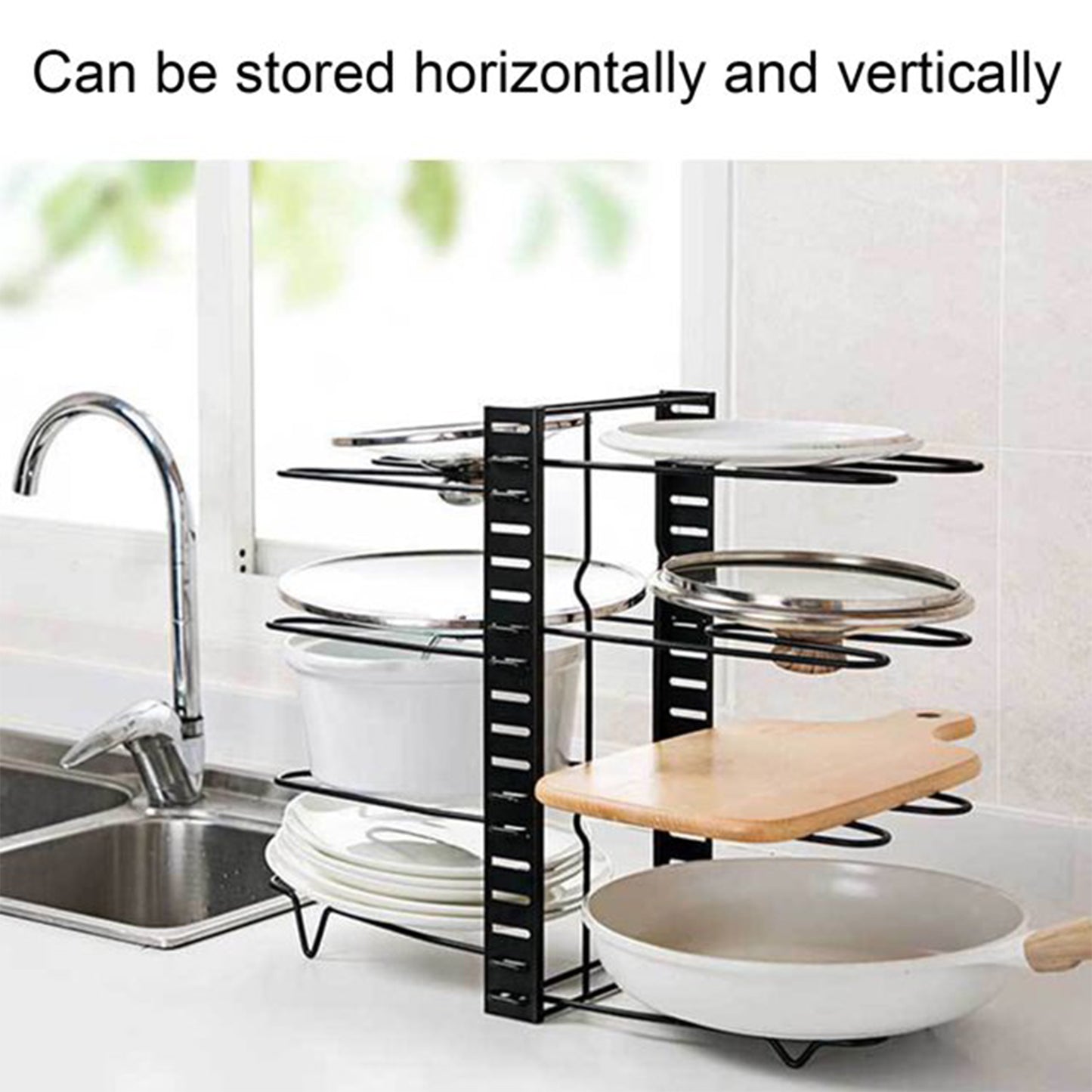 Adjustable 8 Tier Pan and Pot Lid Holder Rack