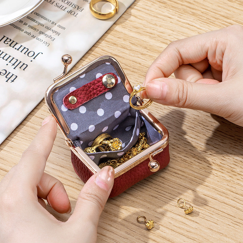 Mini Leather Jewelry Box Coin Purse Jewelry Case With Kiss Lock