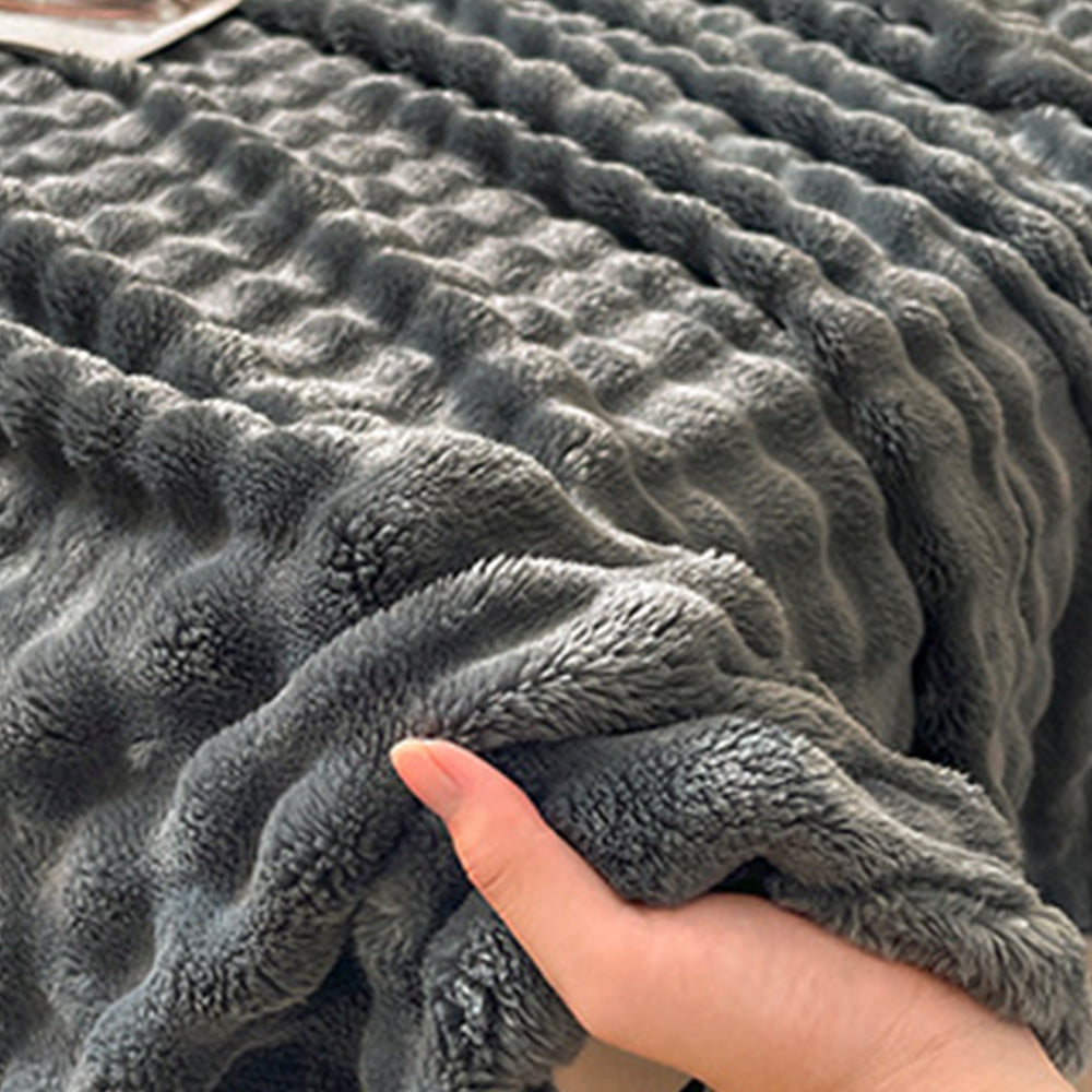 Bubble Fleece Blanket Soft Textured Throw for Sofa Bed Home Decor-Grey