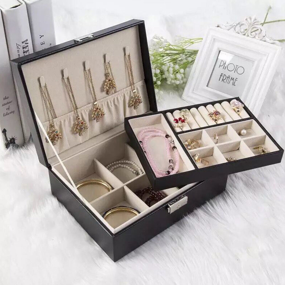 Jewellery Organiser Case Box Holder Storage Earring Ring Display with Lock and Key