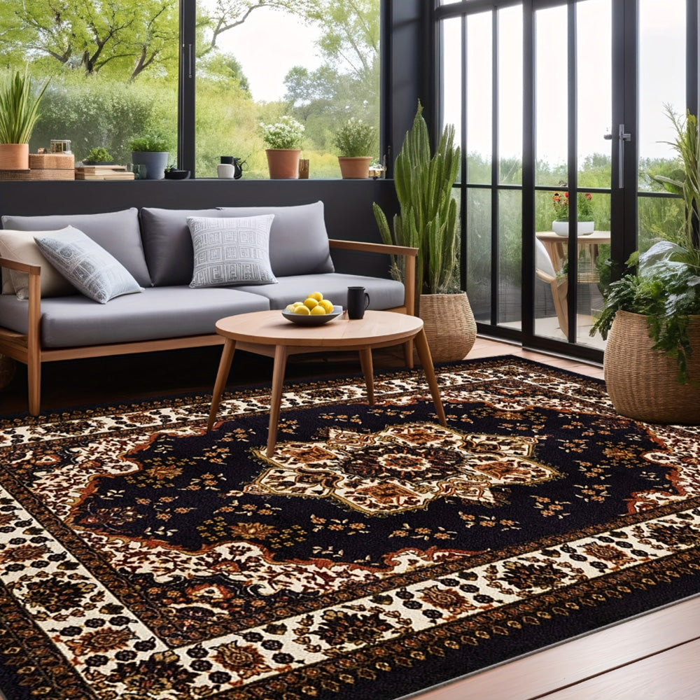 Large Floor Rug Crystal Velvet Vintage Boho Non-Slip Carpet for Bedroom Dining Room