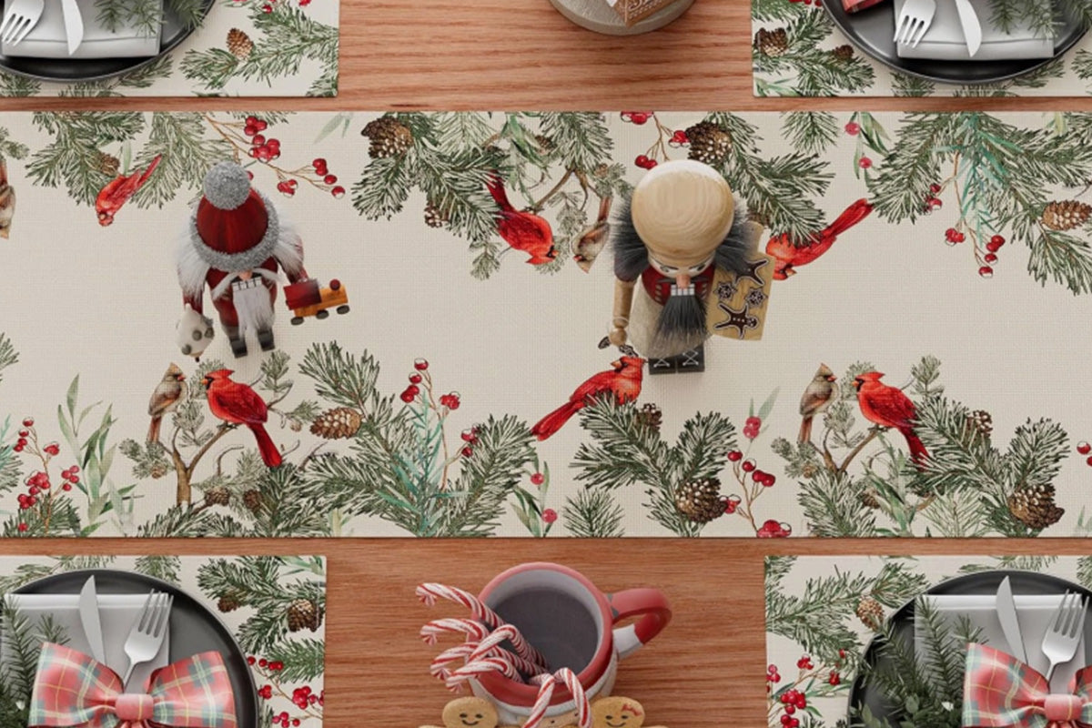 Linen Christmas Table Runner Long Farmhouse Holiday Home Kitchen Table Decorations
