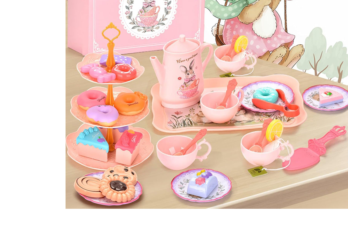 Pretend Play Tea Party Set with Dessert and Carrying Case for Role Play