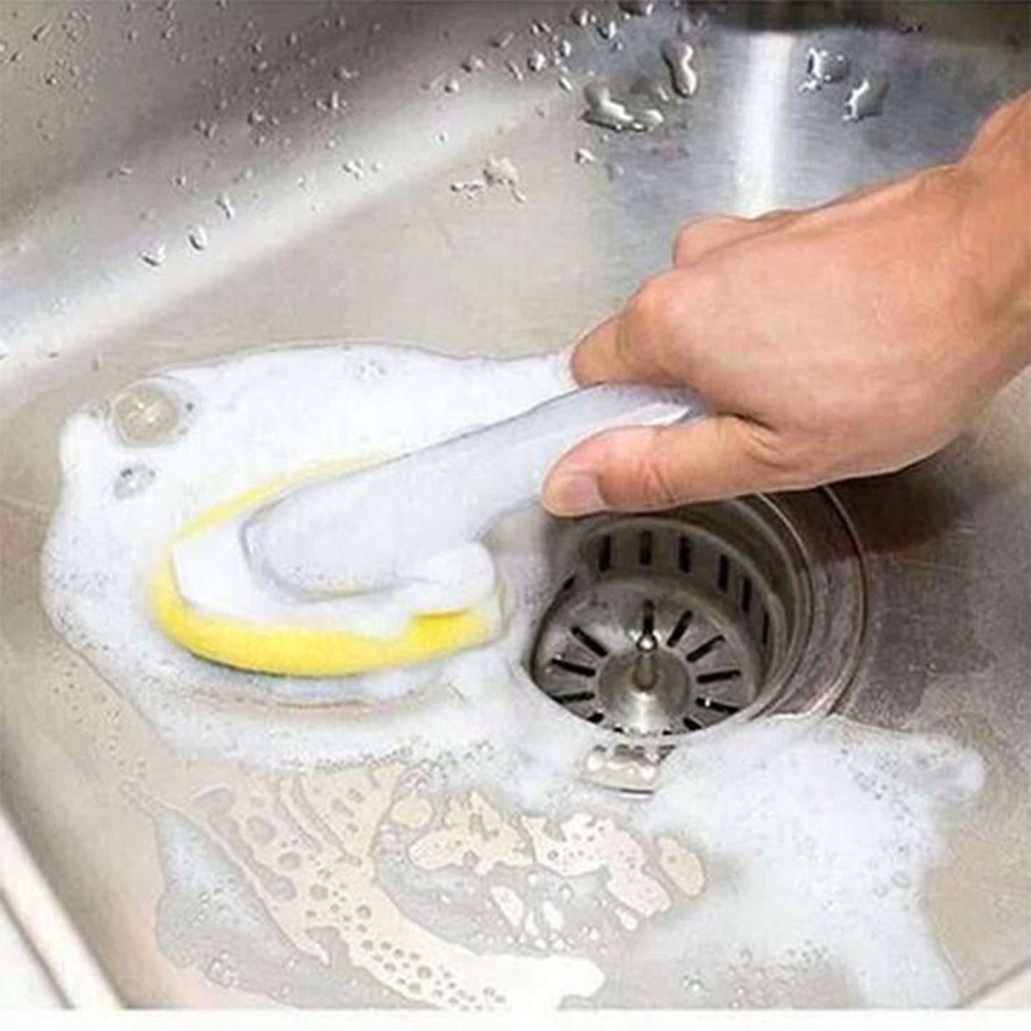 5Pcs Kitchen Soap Dispenser Sponge Brush with Handle Set-1 Handle+5 Sponge