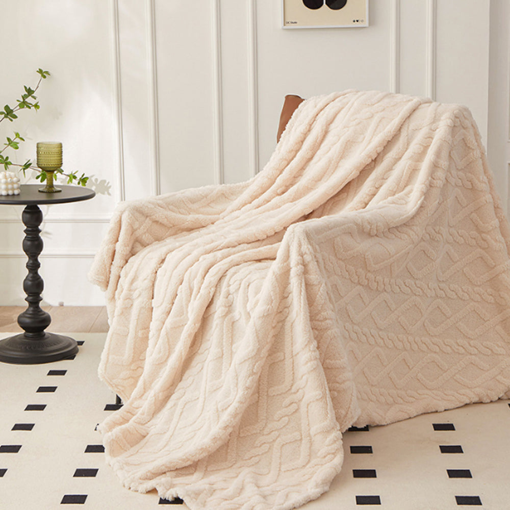 2Pcs Soft Warm Reversible Faux Long Plush Blanket