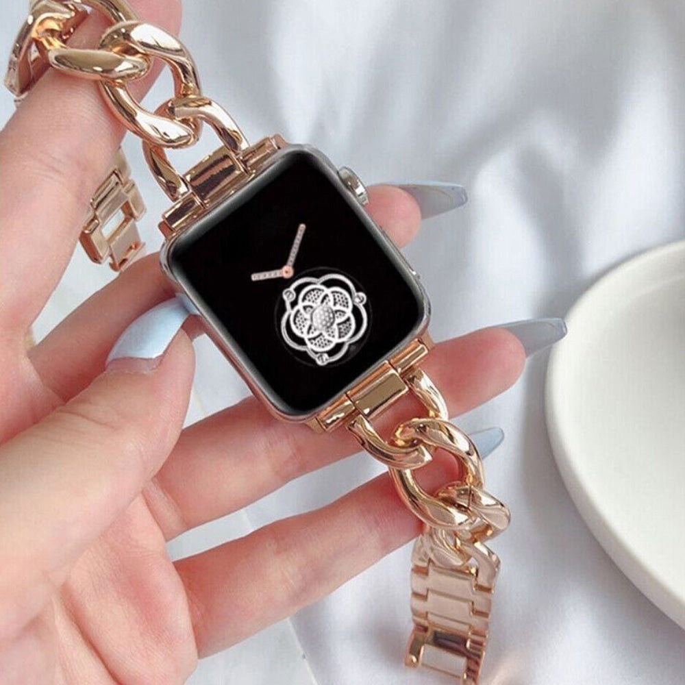 Metal Strap Band for Apple Watch Series 8 7 6 5 4 3 2 1 49mm 46mm 45mm 44mm 42mm-Rose Gold