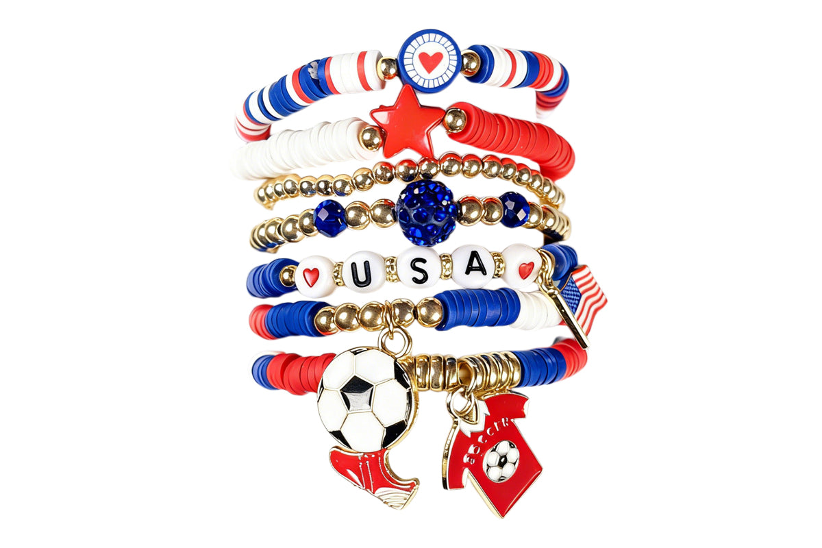 Colorful Soft Clay Football World Cup Bracelets Set for Aldults Soccer Fans