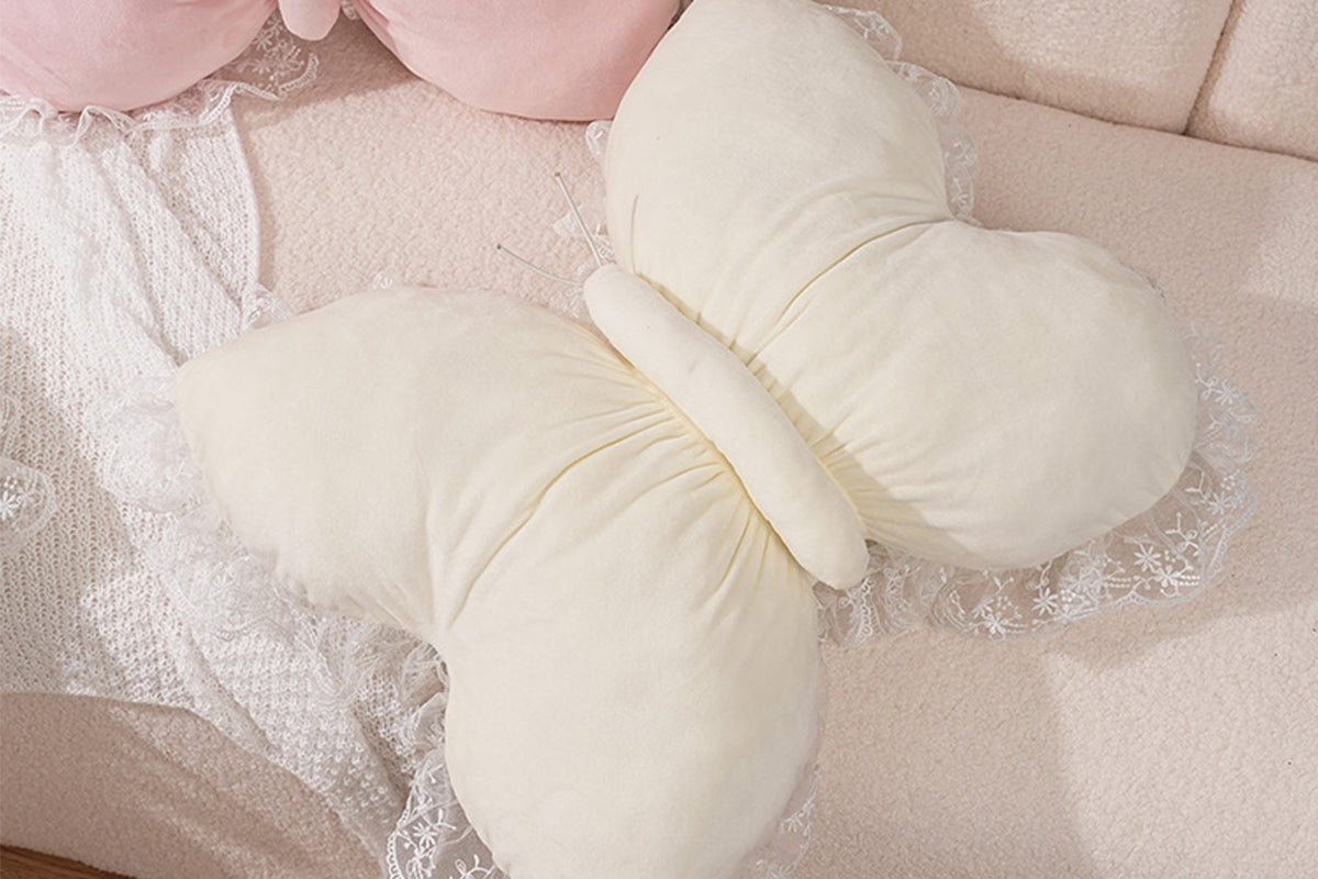 Butterfly Shape Throw Pillow with Lace Ruffle Trim Decorative Cushion Home Decor Cushion Butterfly Velvet Throw Pillow