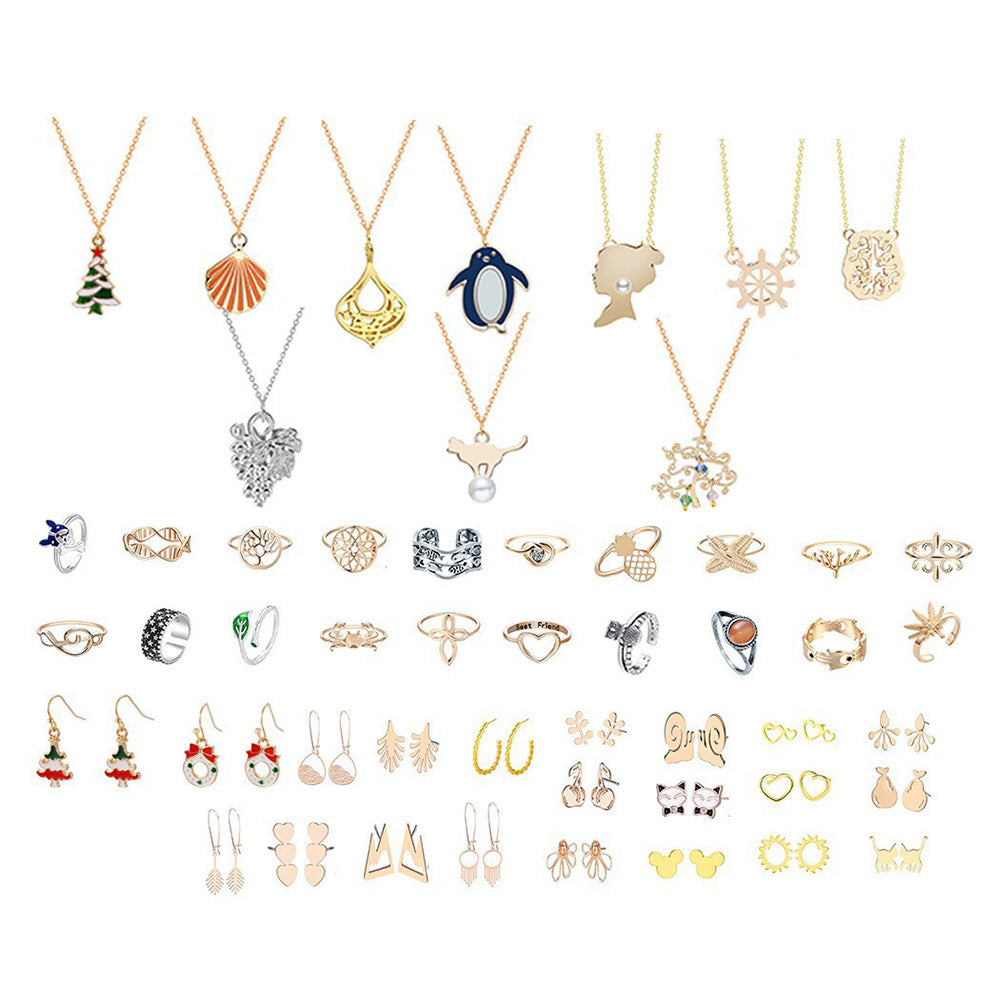 Christmas Jewelry Advent Calendar Set Earrings Rings Necklaces Keychains