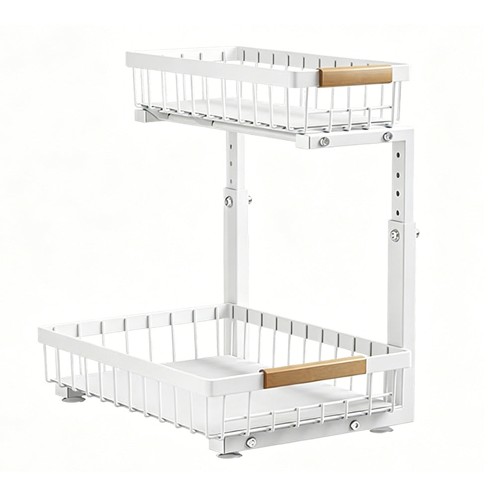 Under Sink Organizer 2 Tier Pull Out Cabinet Storage Slide Out Shelf Metal Sliding Drawer