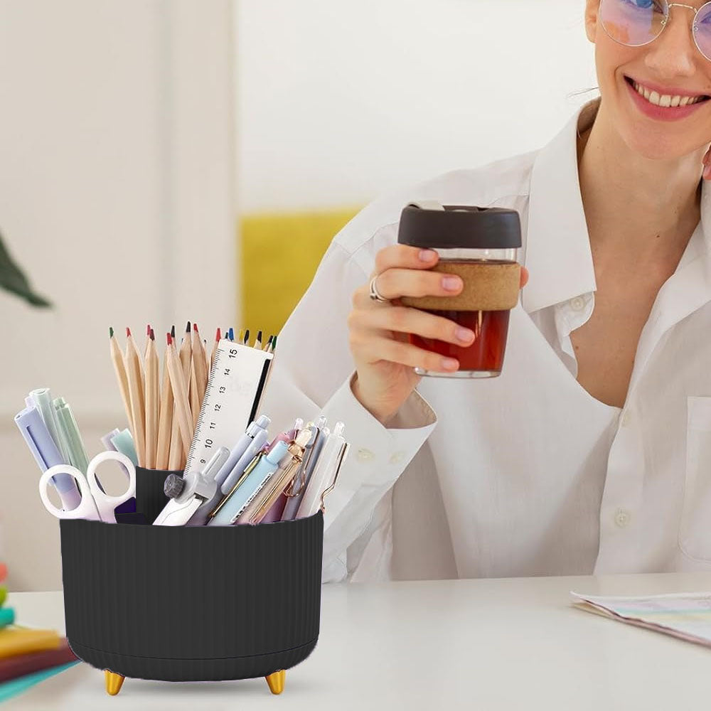 360 Degree Rotating Desk Pen Organizer with 5 Compartments
