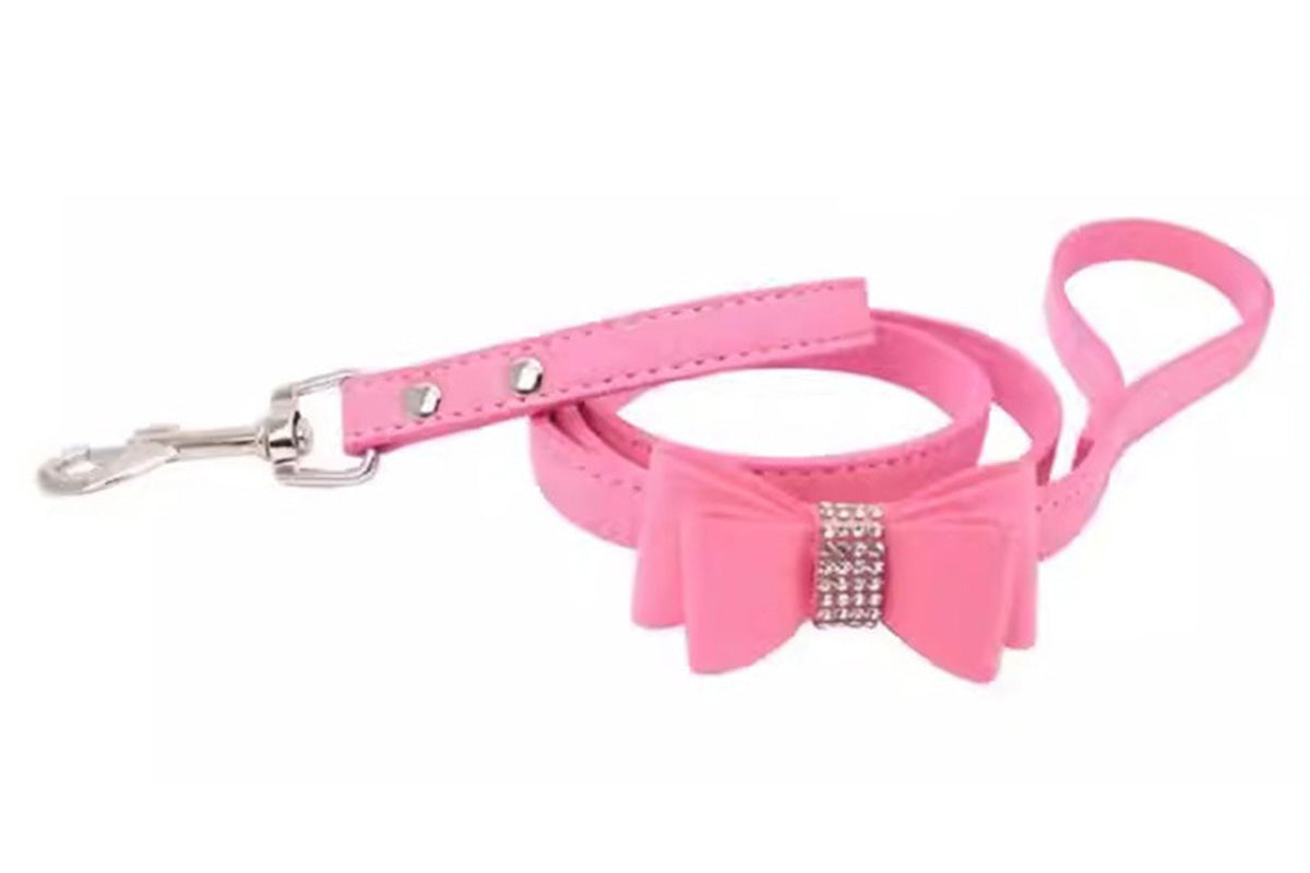 Dazzling Embellishments Dog Leashes and Collars with Bow Knot for Small Dogs Puppy