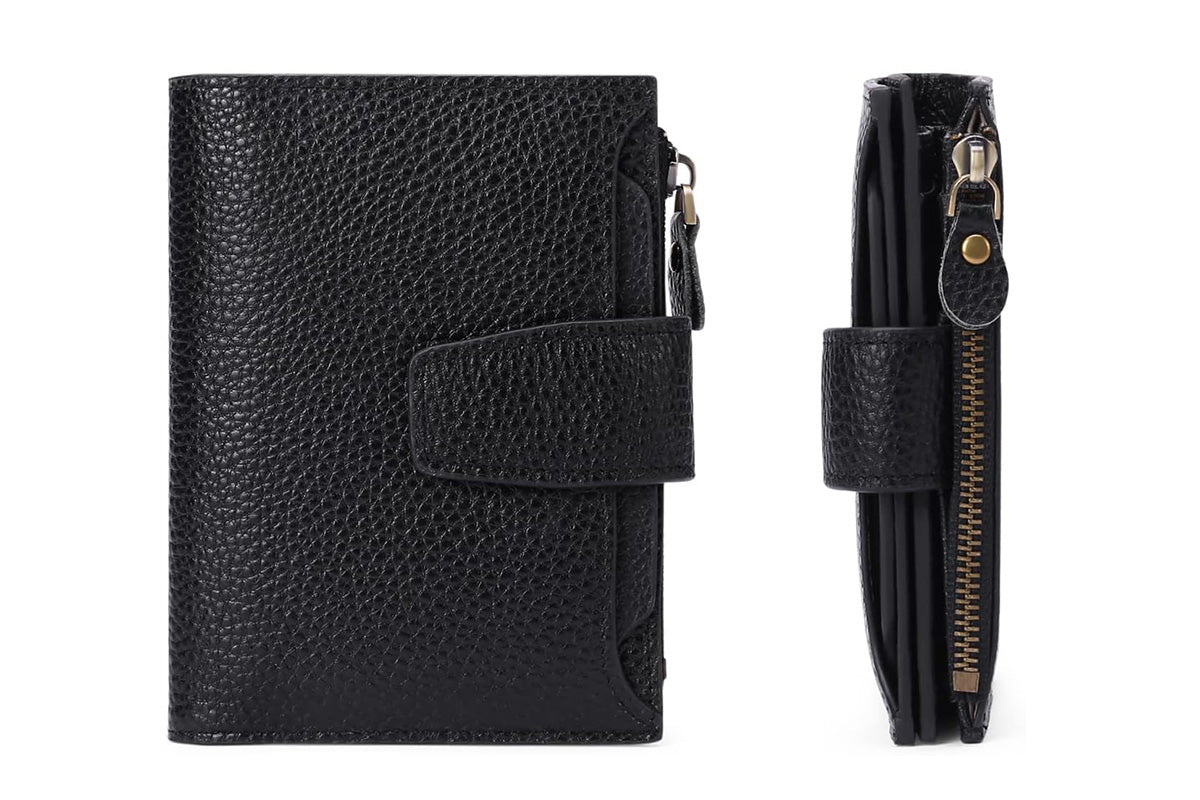 Genuine Leather Women's Wallet Short RFID Blocking Purse with Zipper