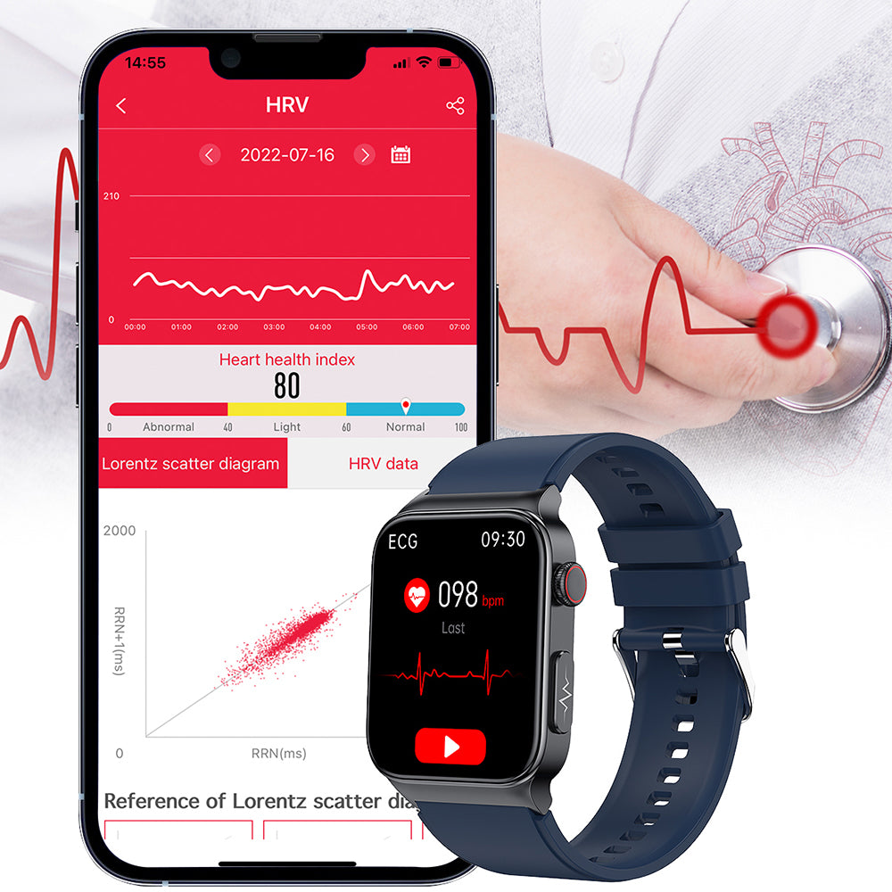 Multifunctional Waterproof Smart Watch with ECG  PGG Stand with Belt and Chest Sticker
