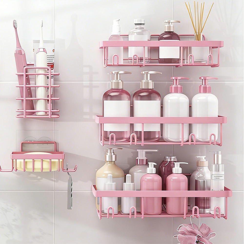 5Pcs Shower Caddy Adhesive Bathroom Wall Organizer Rack