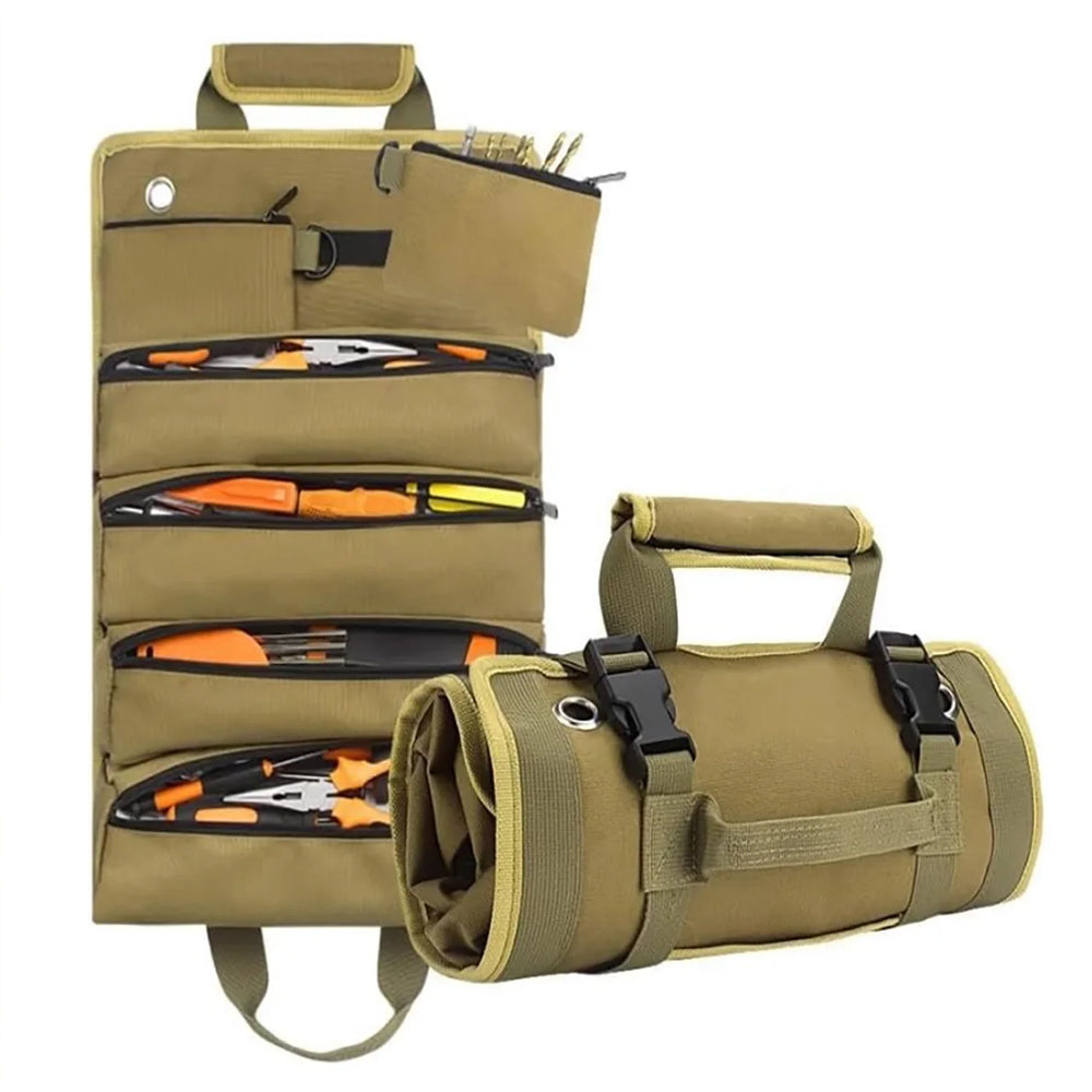 Roll-Up Hardware Tool Storage Bag with Detachable Zipper Pouch