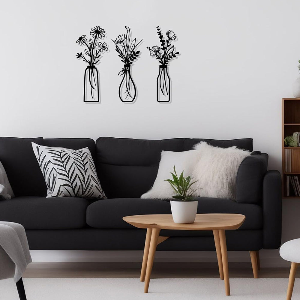 3Pcs Metal Floral Wall Decor Set Rustic Flower Wall Art for Living Room Bedroom