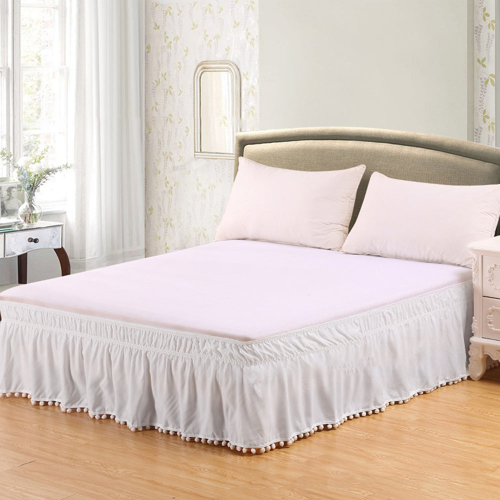 Pompom Fringe Bed Skirt Ruffle Valance Elastic Bed Wrap Around