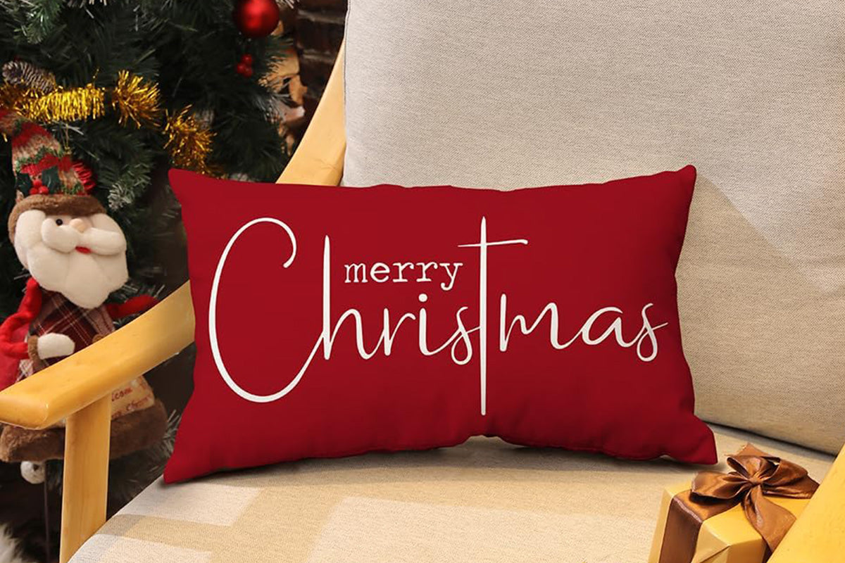 Merry Christmas Throw Pillowcase Rectangle Lumbar Winter Holiday Cushion Cover