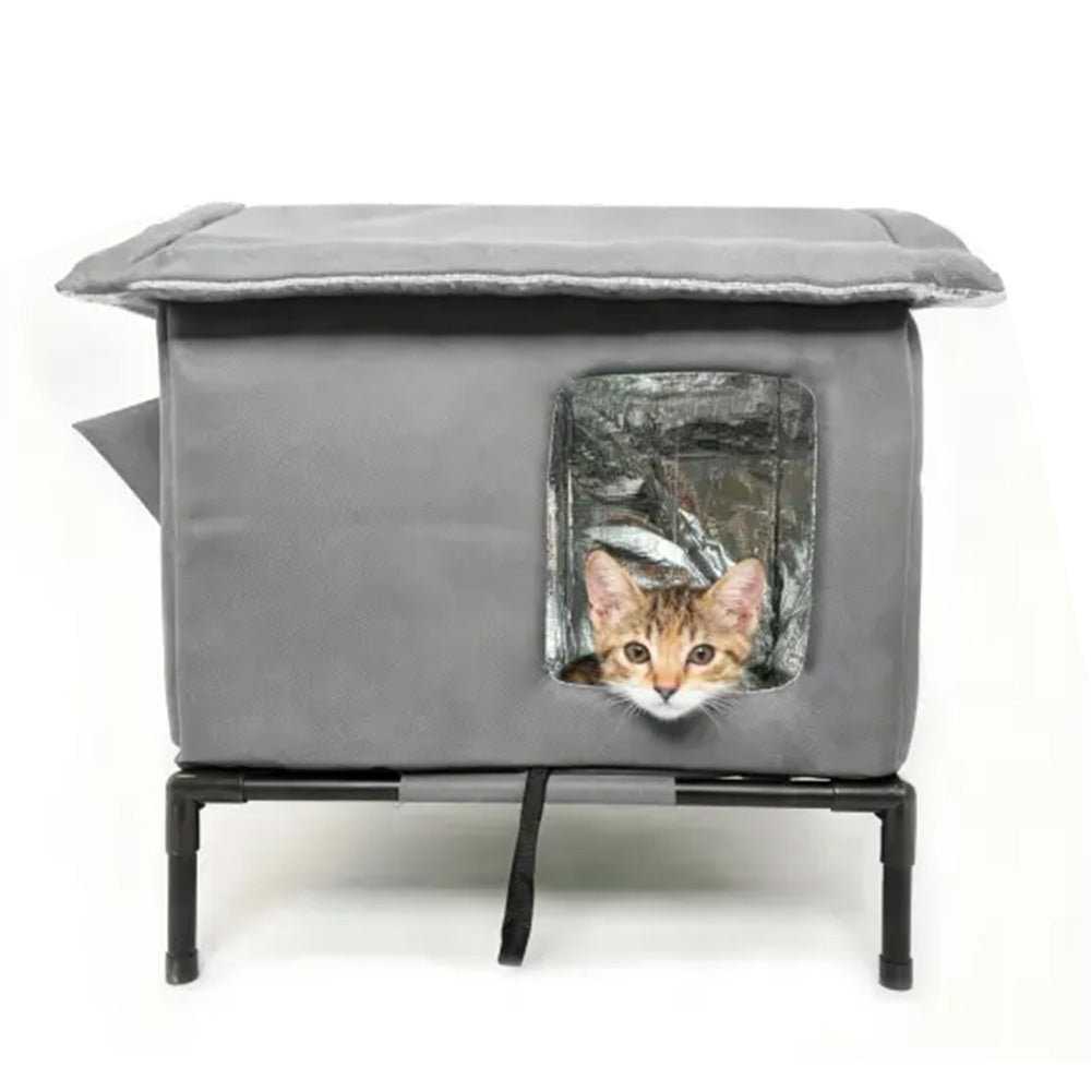 Cat House Indoor Outdoor Insulated Shelter for Small to Medium Cats-Grey