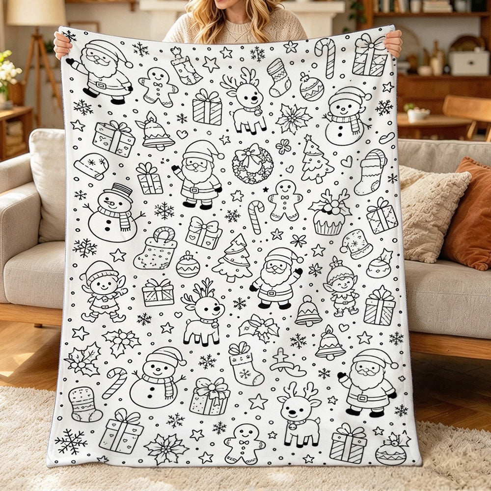 Adult DIY Christmas Coloring Blanket Black and White Line Art-Style 3