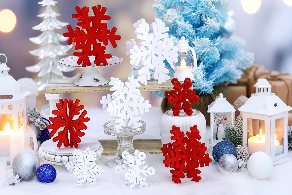 8Pcs 3D Wooden Snowflake Table Decor Christmas Winter Wonderland Centerpiece