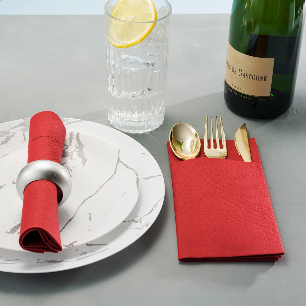 50 Pcs Disposable Linen-Feel Dinner Napkins with Bulit-in Flatware Pocket