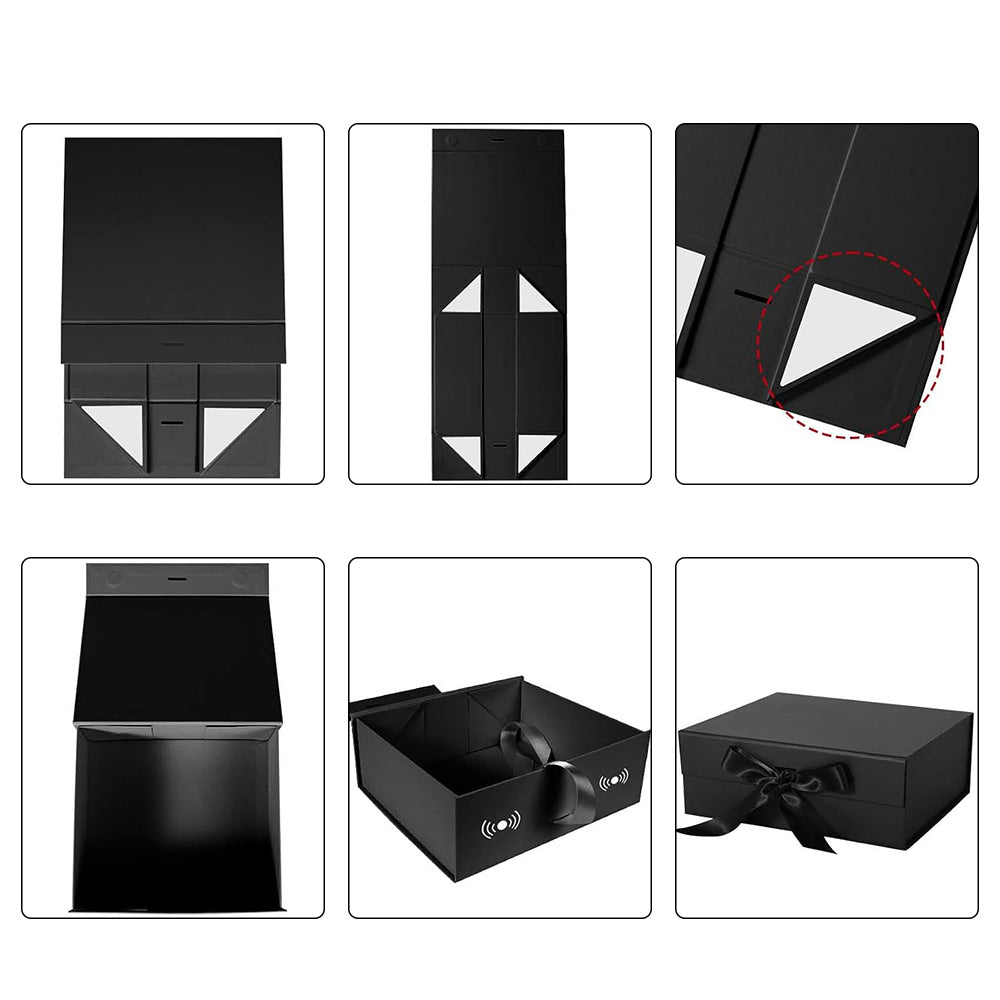 Luxury Foldable Gift Box with Easy Attached Lid and Ribbon-Black