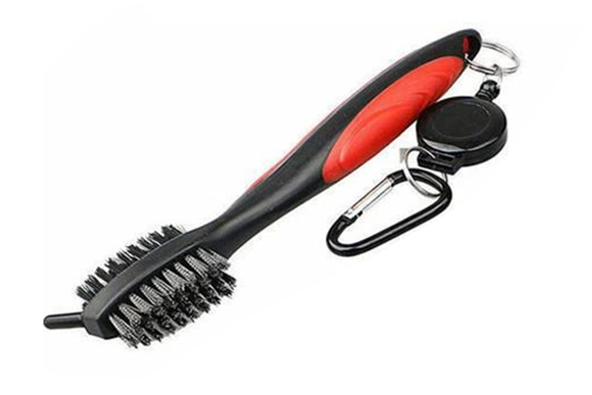 Dual Sided Golf Club Groove Cleaner Brush Tool with Retractable Carabiner