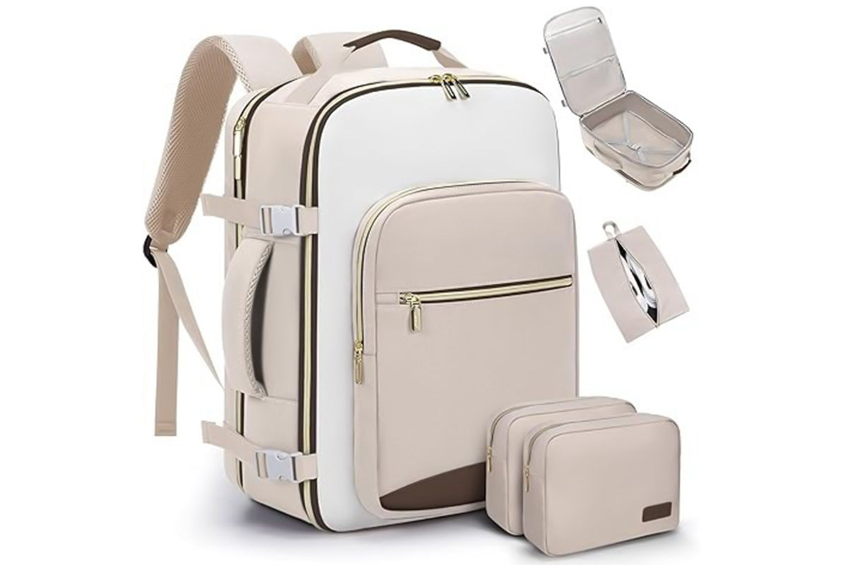 40L Travel Backpack for Men and Women Waterproof Carry On Bag with 3 Storage Pouches