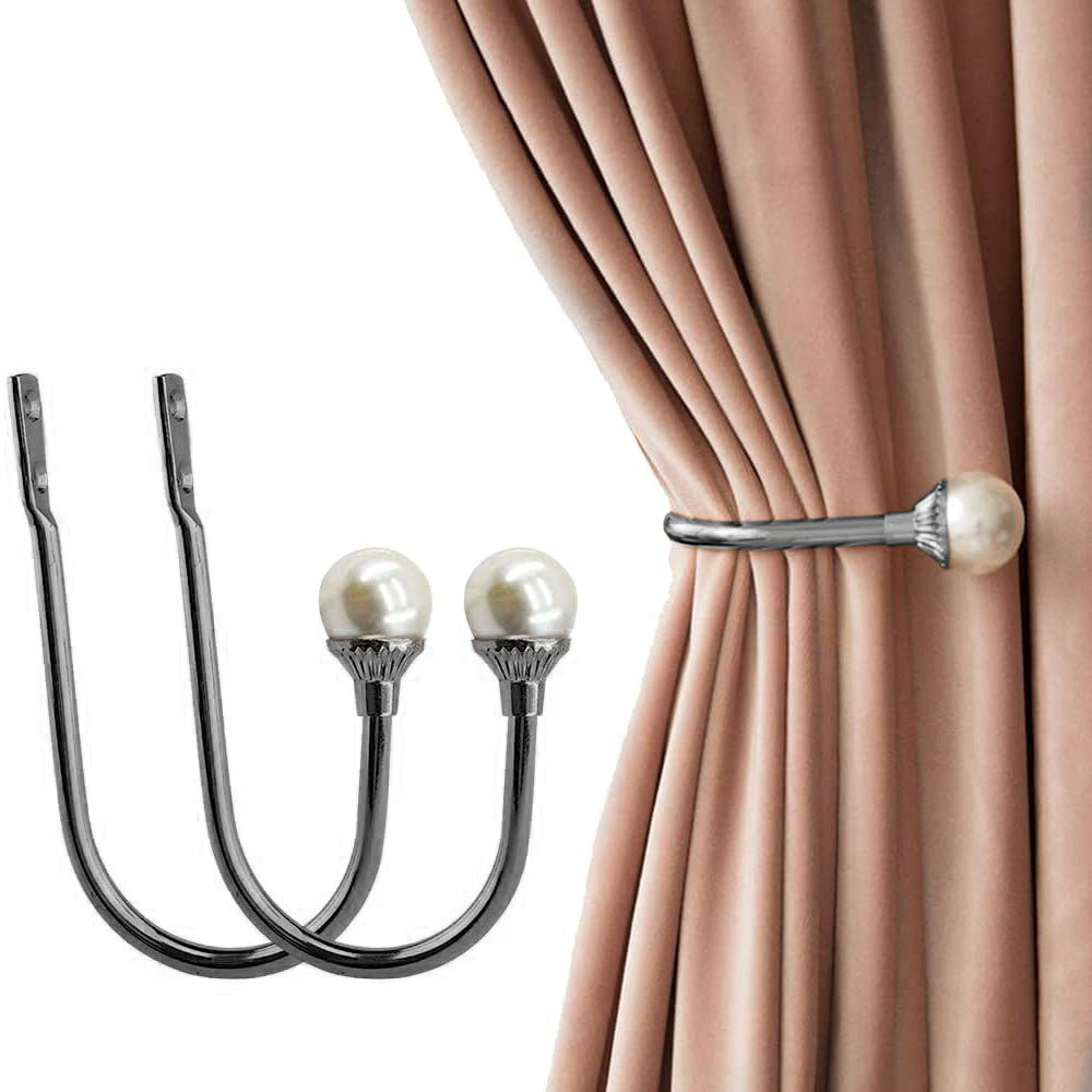 2Pcs U Shape Pearl Curtain Holdback Hooks with Screws