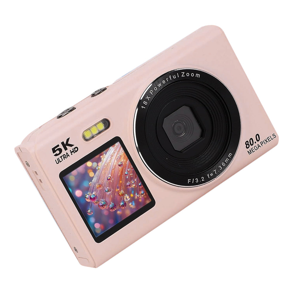 5K HD Dual Screen Digital Camera Point and Shoot Selfie Camera with LED Fill Light