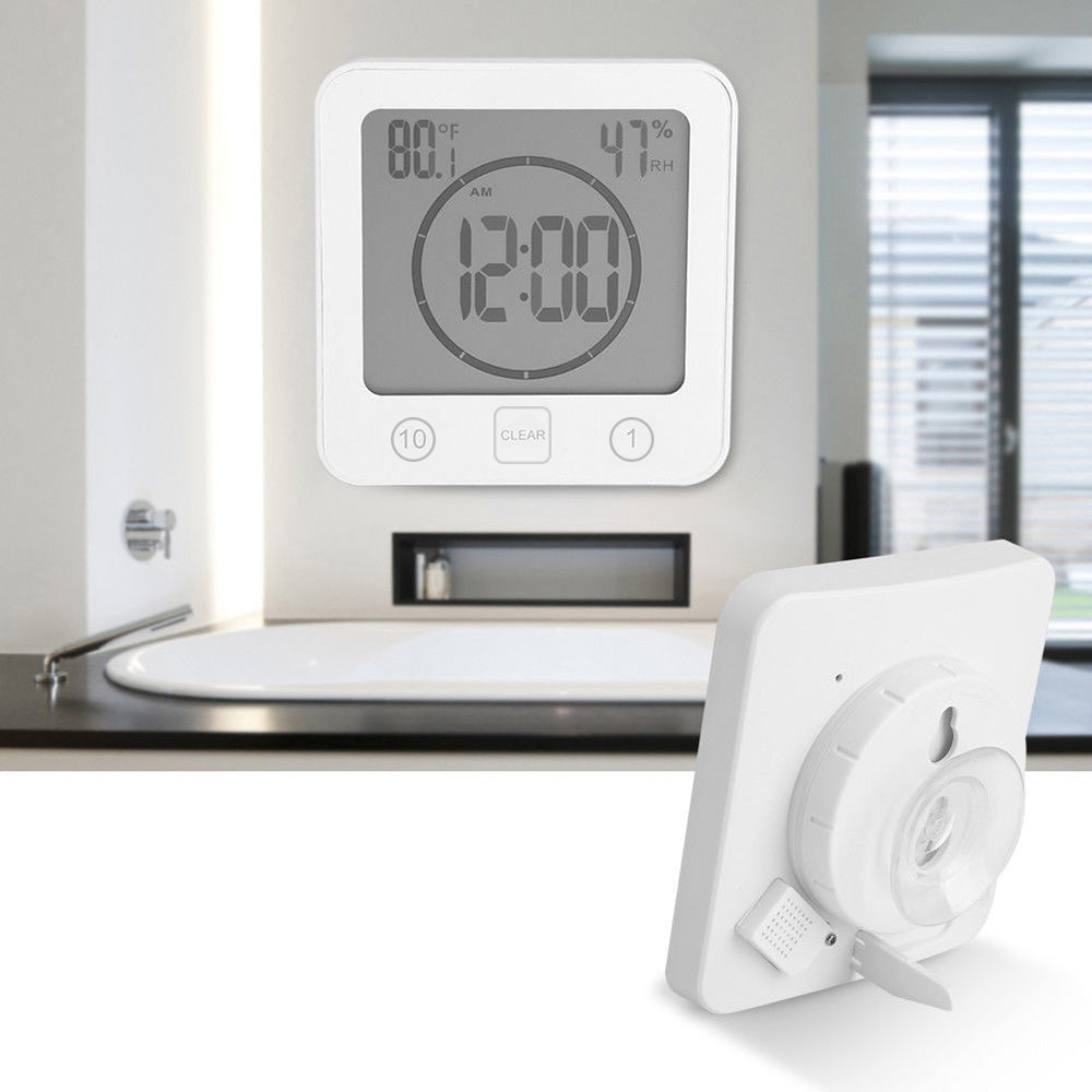 Digital Temperature Humidity Meter Water-Resistant Bathroom Alarm Clock