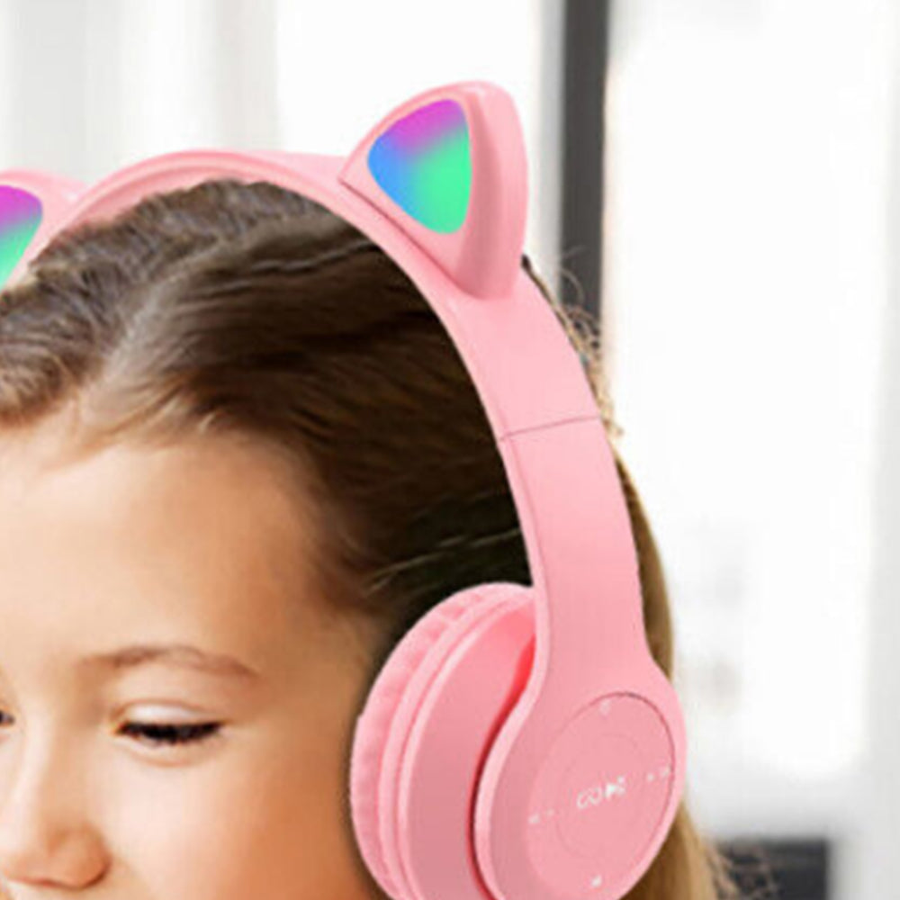 Bluetooth 5.0 Wireless Cat Ear Headset Foldable LED Kitty Headphone