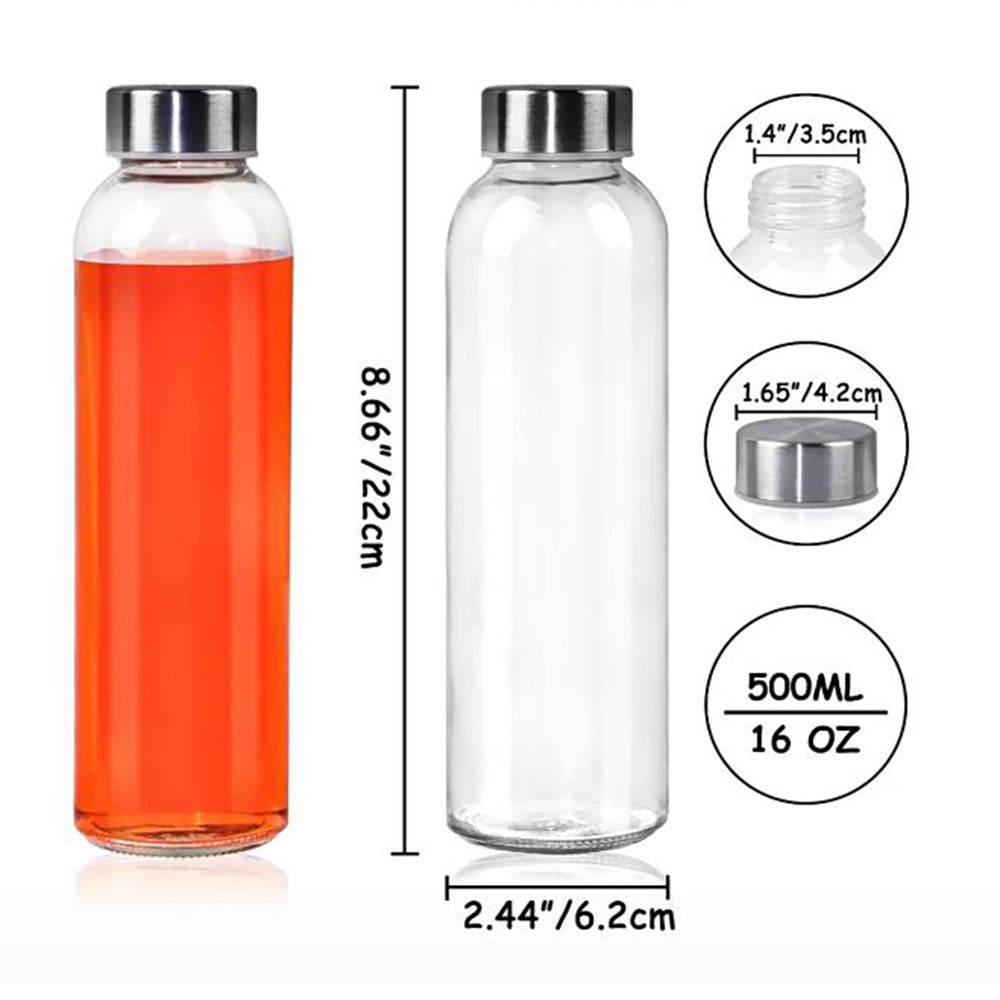 6Pcs 500ml Glass Sports Water Bottle Set with Cord