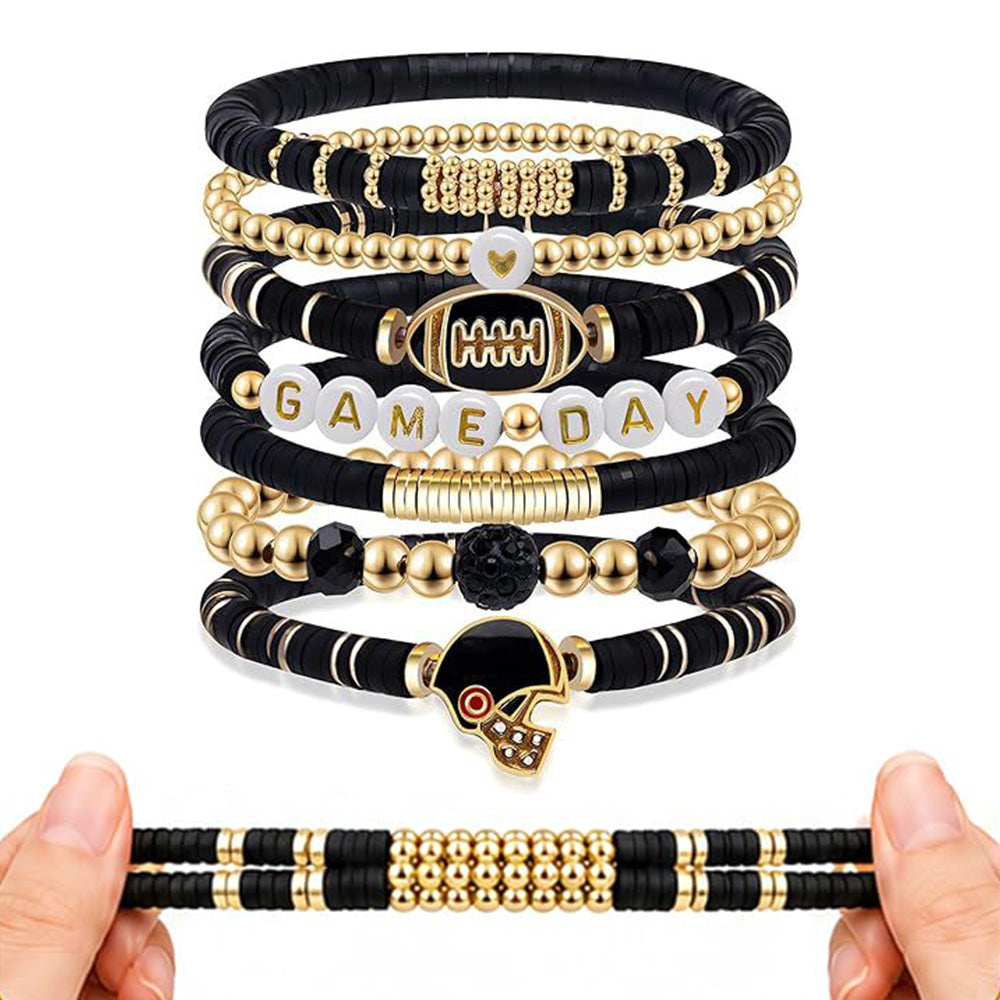 7 Piece Elastic Clay Bead Football Bracelet Stack Set