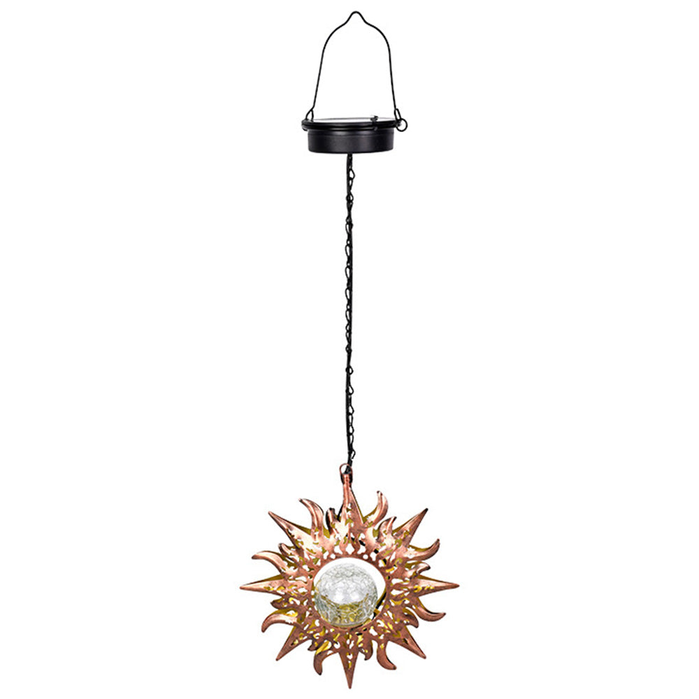 Hanging Solar Lights Outdoor Sun Moon Cracked Glass Lantern for Garden Patio Decor