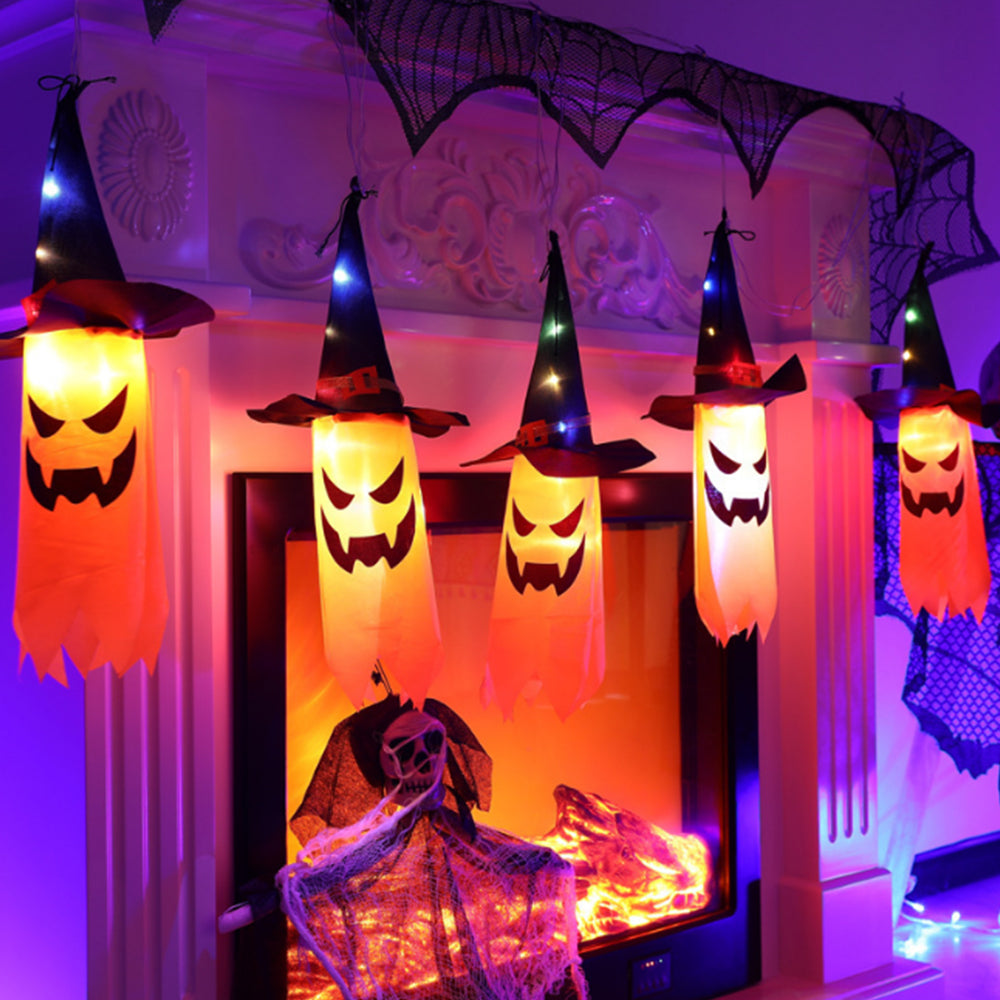 Halloween Led Flashing String Light Hanging Ghost Pumpkin Hat Lamp Prop Halloween Decor