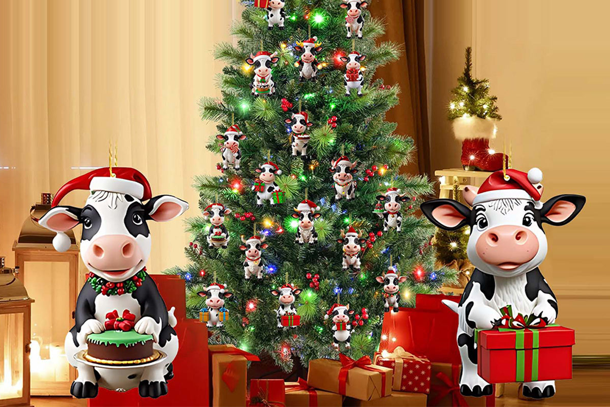 2025 Christmas Cow Advent Calendar Blind Box 24 Days Ornaments Set for Tree