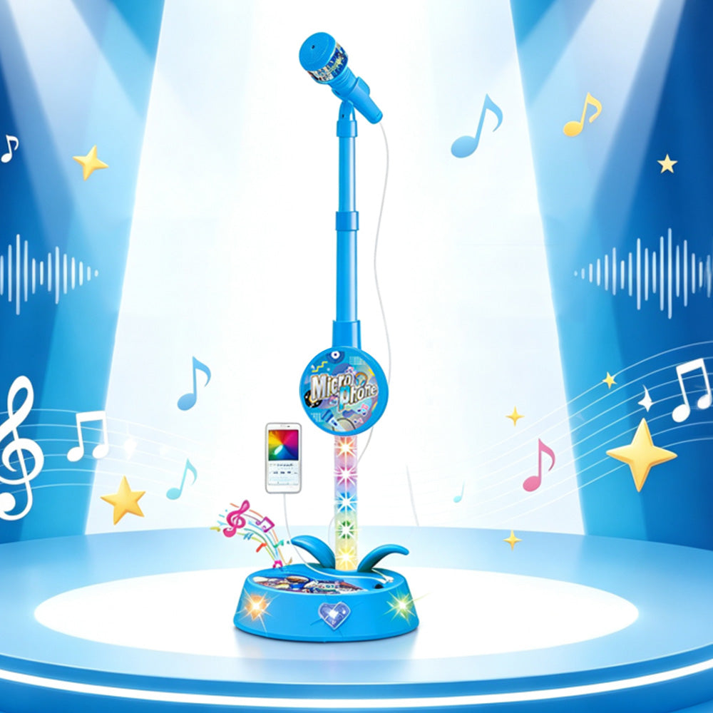 Adjustable Karaoke Microphone Toy with Stand and Flashing Lights for Youngsters