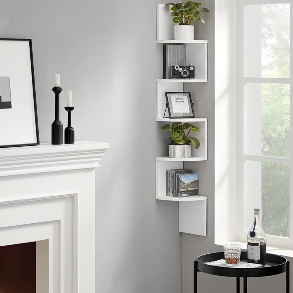 5 Tier Large Zigzag Corner Wall Mounted DVD CD Storage Display Shelf