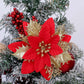 12Pcs Christmas Glitter Poinsettia Artificial Flower with Clip and Stem