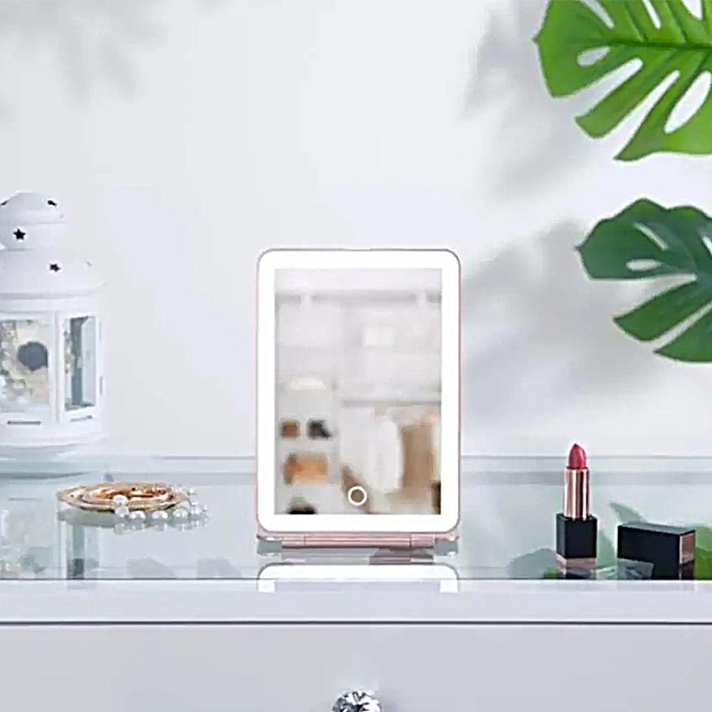 2Pcs Rechargeable Makeup Mirror Portable Vanity Mirror with 3 Light Colors
