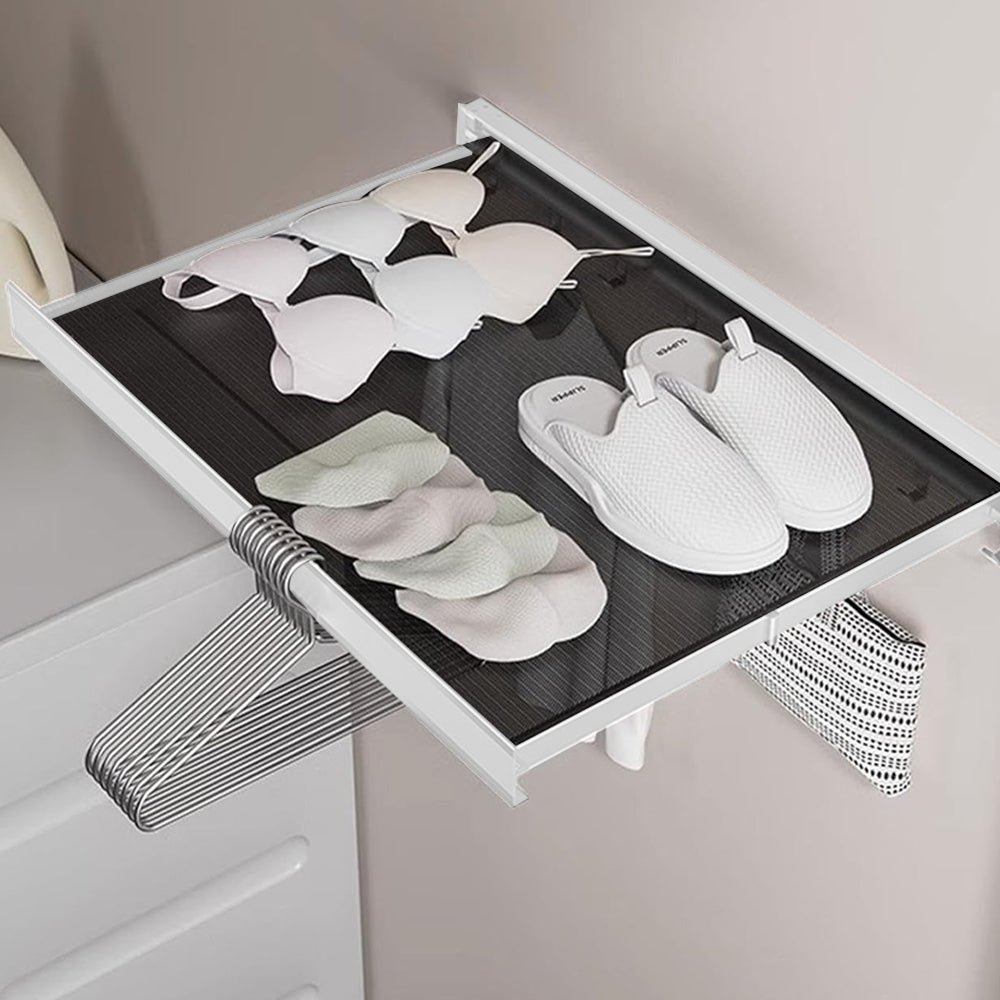 Wall Mounted Retractable Laundry Drying Rack with 6 Hooks