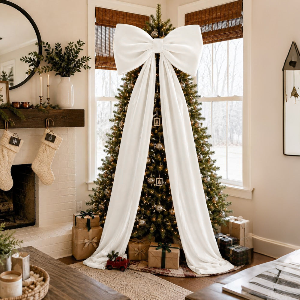 40x230cm Oversized Velvet Christmas Tree Bow with Long Streamers