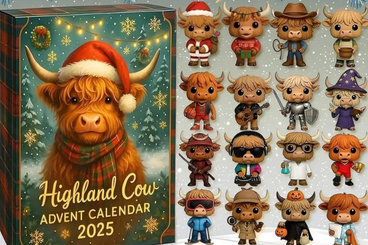2D Highland Cow Advent Calendar 24 Days Christmas Countdown Calendar for Xmas Tree