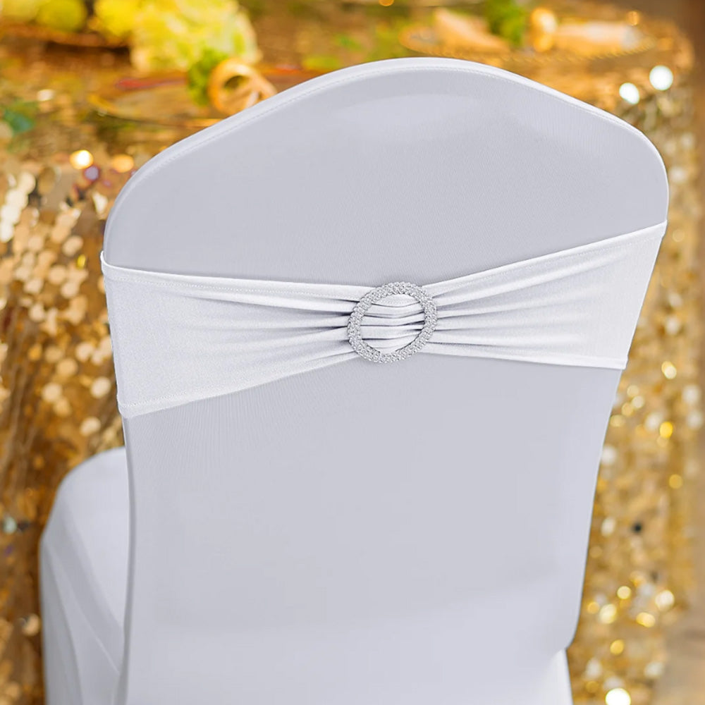 10Pcs Elastic Chair Sashes Bows with Buckle Spandex Chair Bands for Weddings Parties Meetings