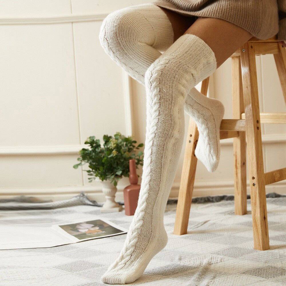 Womens Knitted Over Knee Socks for Fall and Winter Thick and Warm Long Stockings